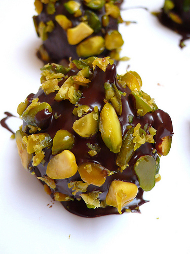 Chocolate and pistachio covered figs