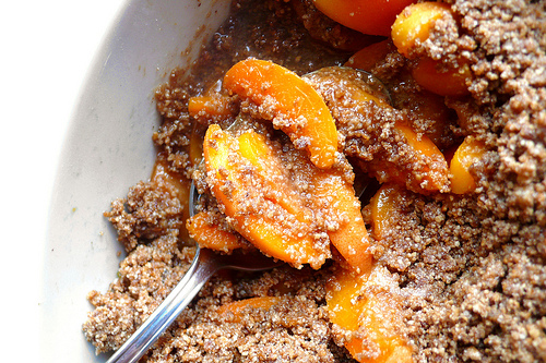 Spiced apricot, almond and cacao crumble 