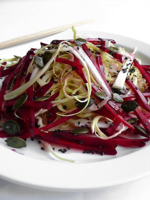 Beetroot and cabbage salad with an orange and sesame vinaigrette