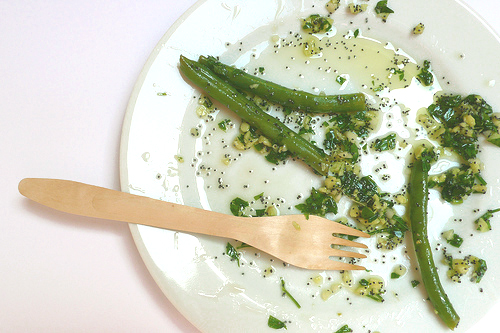Green beans with a garlic, ginger, lime, parsley dressing and poppy seeds